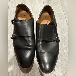 Size12 Aldo Double Monk Buckle Strap Leather Black Plain Round Dress Shoes